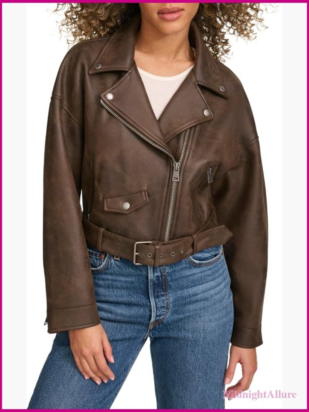 Faux Leather Cropped Moto Jacket - Relaxed Fit, Zip Front, 3 Pockets